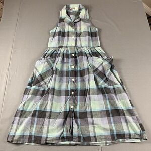 VTG Priya French Dress Womens Medium Blue Plaid Shirtwaist House 60s 70s MOD